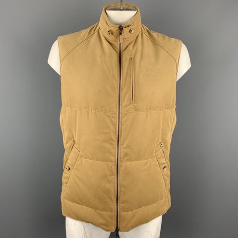 BRUNELLO CUCINELLI Chaleco acolchado de sarga caqui con cremallera y bolsillos con cremallera abullonada talla XL