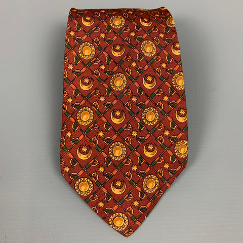 SALVATORE FERRAGAMO Copper Sun & Moon Print Silk Tie