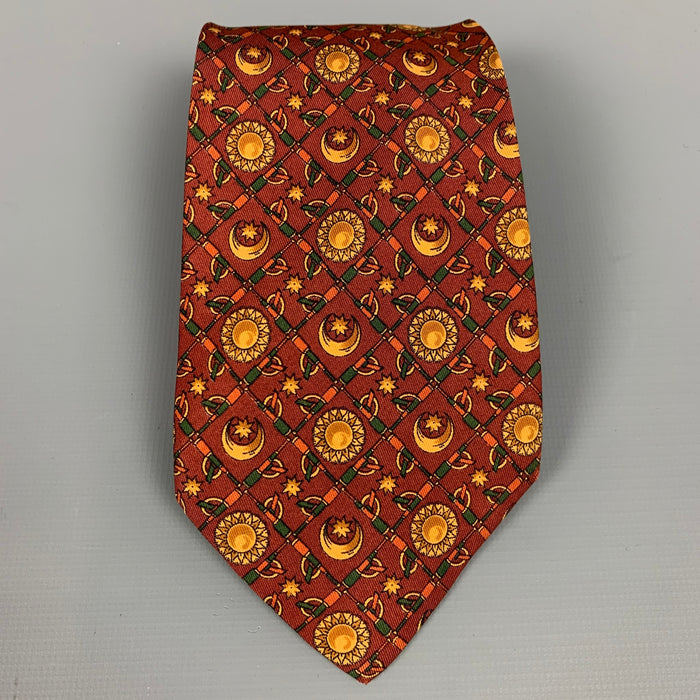 SALVATORE FERRAGAMO Copper Sun & Moon Print Silk Tie