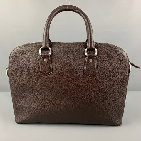 POLO by RALPH LAUREN Brown Pebble Grain Leather Briefcase Bag