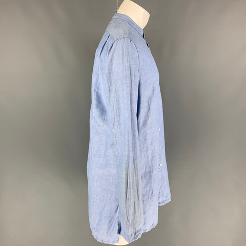 SMOCK Size M Blue Wrinkled Linen Cotton Long Sleeve Shirt