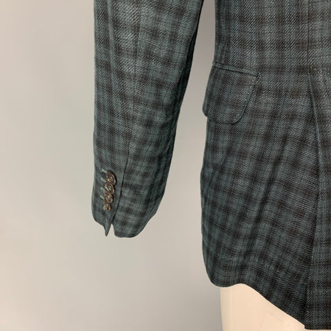 BRUNELLO CUCINELLI Size 38 Military Green Tartan Wool Blend Sport Coat