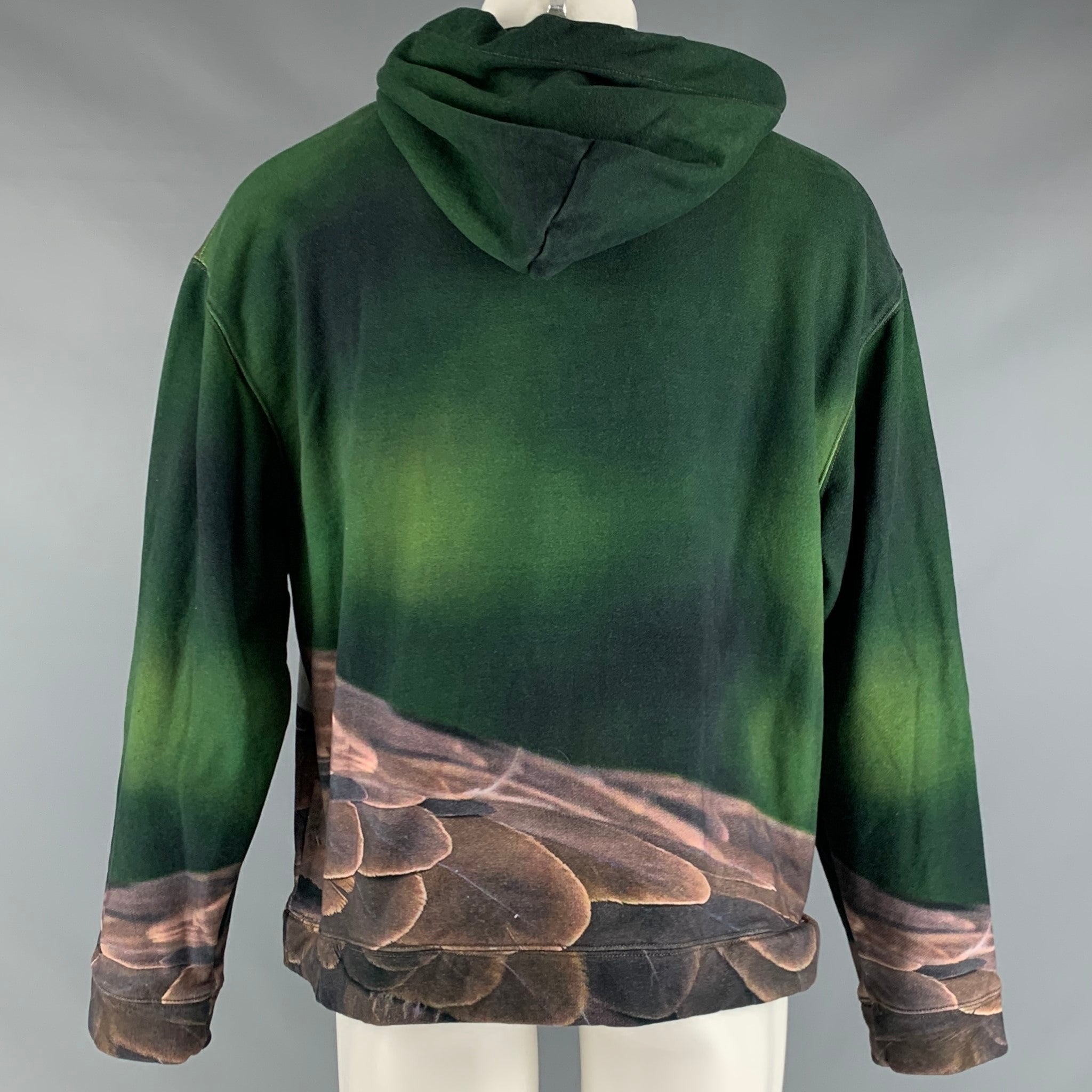 R13 Size S Green White Yellow Eagle Print Cotton Hoodie Sweatshirt