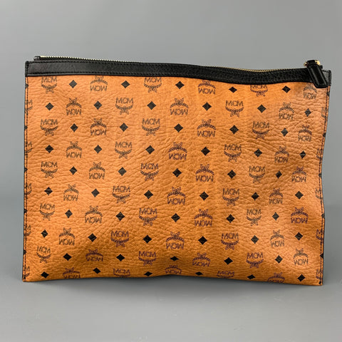 Pochette / pochette en cuir monogramme beige et noir MCM