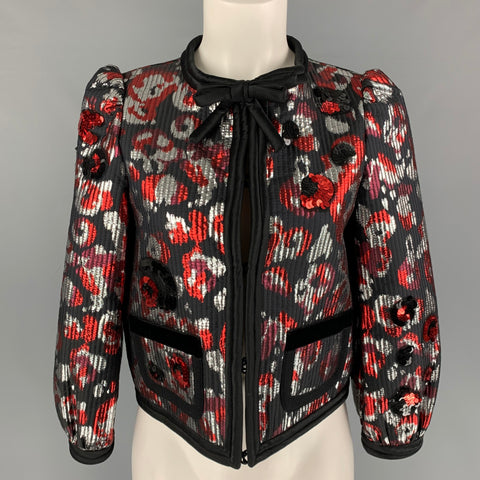 MARC JACOBS Size 2 Black Silver Burgundy Jacquard Jacket