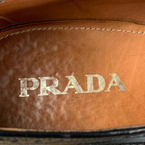 PRADA Size 10 Brown Tan Perforated Leather Wingtip Lace Up Shoes