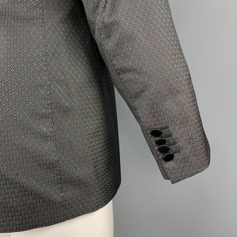 VALENTINO Size 40 Grey & Black Jacquard Polyester / Silk Peak Lapel Sport Coat