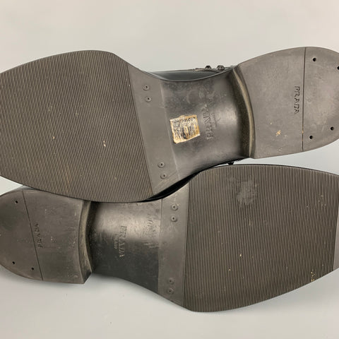 PRADA Size 10.5 Black Studded Leather Lace Up Shoes