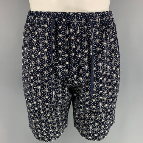 OFFICINE GENERALE x BARNEY'S NEW YORK Taille 34 Short en coton imprimé indigo et blanc