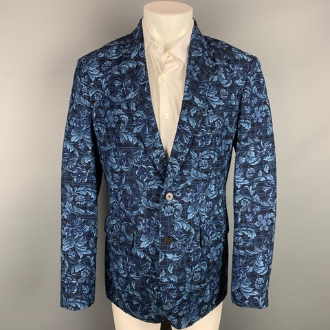 3.1 PHILLIP LIM Size 40 Navy & Blue Floral Viscose / Polyester Notch Lapel Sport Coat