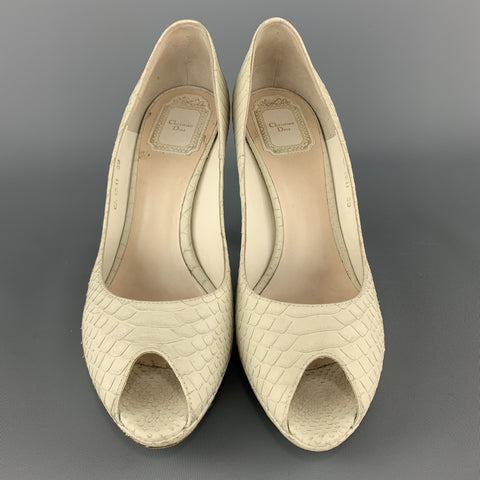 CHRISTIAN DIOR Size 9 Cream Snake Skin Peep Toe Platform Pumps