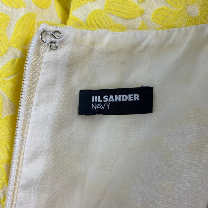 JIL SANDER Size 2 Yellow White Jacquard Cotton Blend A-Line Dress
