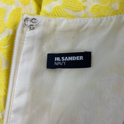 JIL SANDER Taille 2 Robe trapèze en coton mélangé jacquard blanc jaune