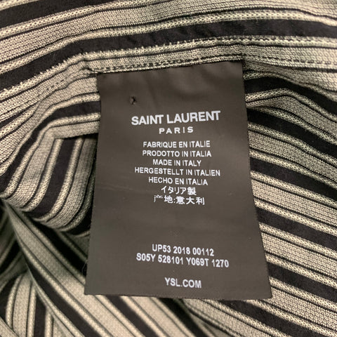 SAINT LAURENT Size M Black Grey Stripe Cotton Long Sleeve Shirt