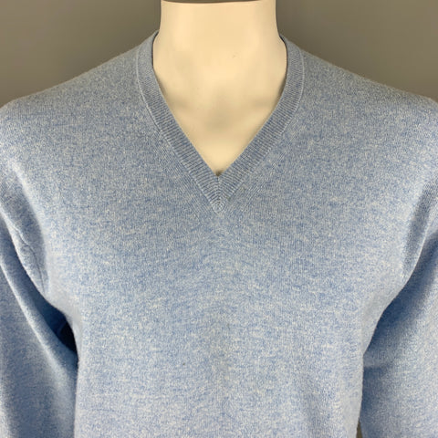 N. PEAL Talla L Jersey de punto de cachemira con cuello en V azul claro