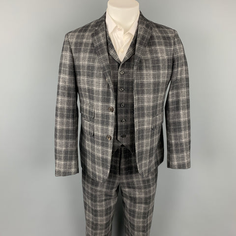 BLACK FLEECE Size 38 Dark Gray Plaid Wool / Cashmere 3 Piece Suit