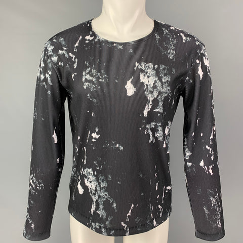 COMME des GARCONS BLACK Size M Black White Splattered Polyester Crew-Neck Pullover