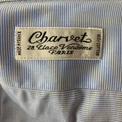 CHARVET Size S Light Blue Solid Cotton Spread Collar Long Sleeve Shirt