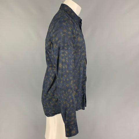 DRIES VAN NOTEN Size M Blue Abstract Floral Cotton Button Up Long Sleeve Shirt