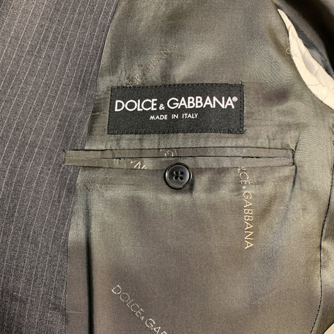 DOLCE & GABBANA 48 Long Charcoal Stripe Wool Peak Lapel Sport Coat