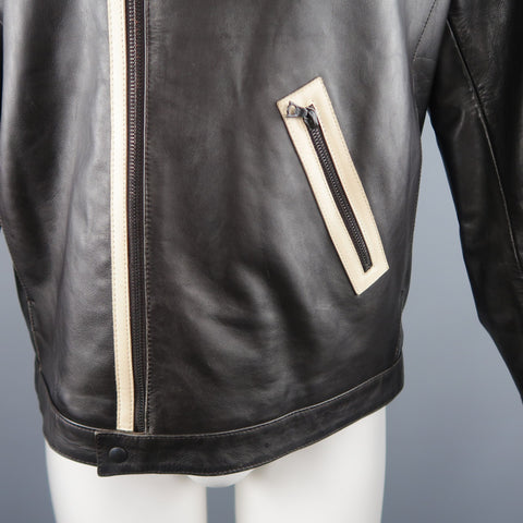 NEIL BARRETT M Brown Leather Moto Inspired Jacket