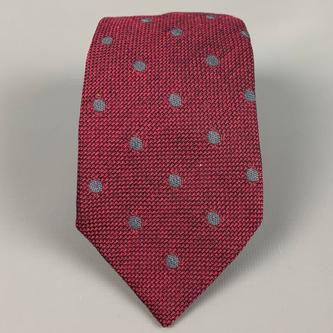 BARNEY'S NEW YORK Burgundy Grey Dots Silk Tie