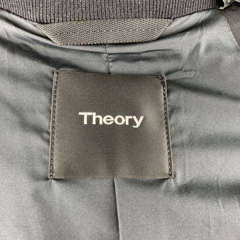 THEORY Size L Black Cotton Blend Twill High Collar Bomber Jacket
