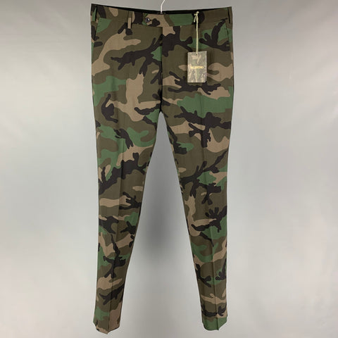 VALENTINO Size 34 Olive Green Camo Virgin Wool Flat Front Casual Pants