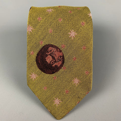 JEAN PAUL GAULTIER Olive Burgundy Stars Silk Cotton Tie