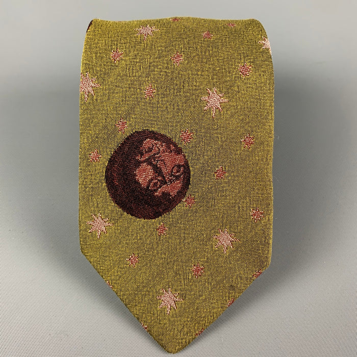 JEAN PAUL GAULTIER Olive Burgundy Stars Silk Cotton Tie