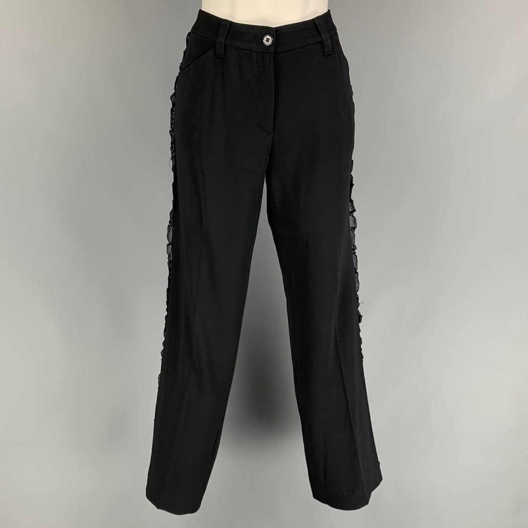 DOLCE & GABBANA Size 28 Black Mesh Ruffle Dress Pants