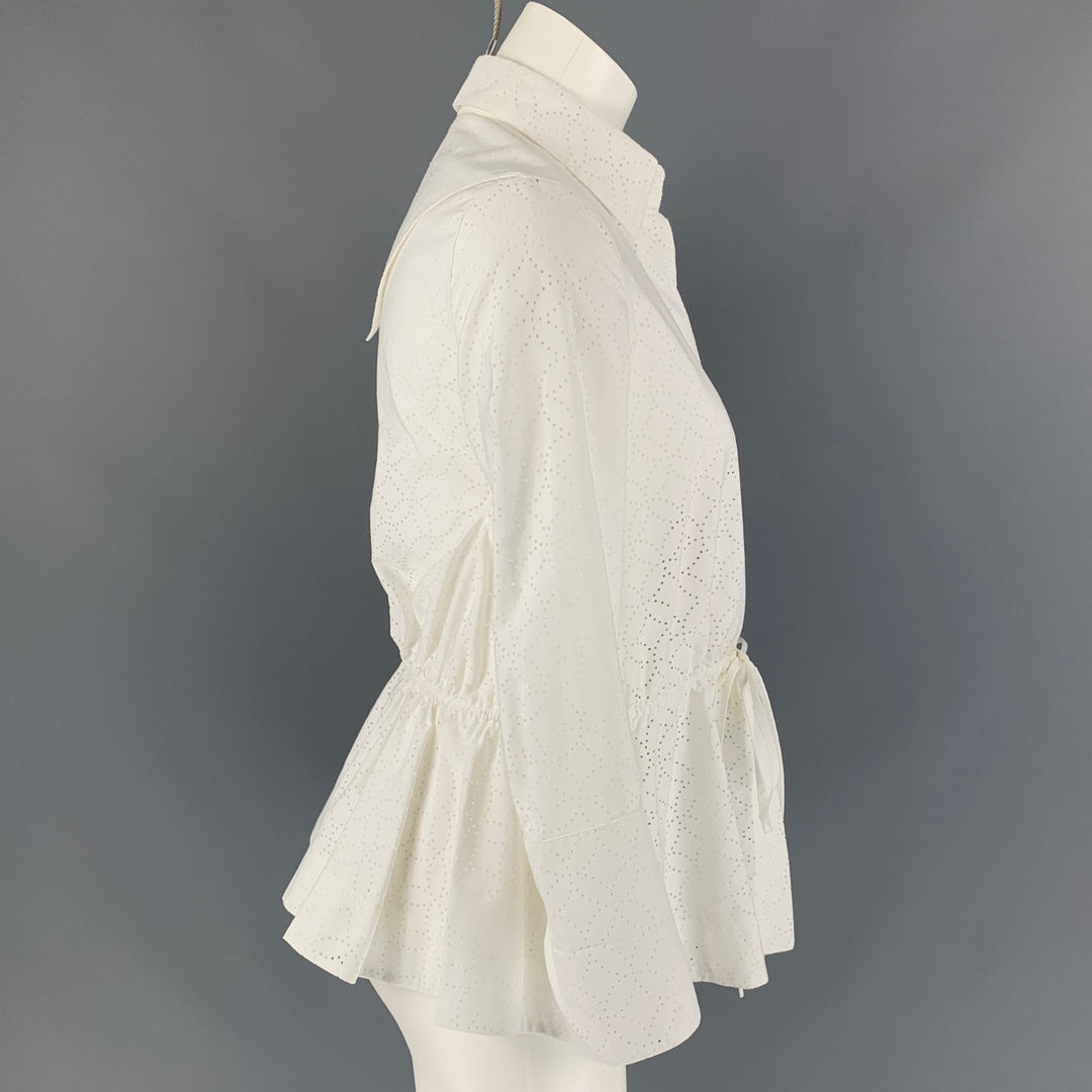 ALAIA Talla 4 Blusa perforada con corte láser de algodón / poliéster blanco