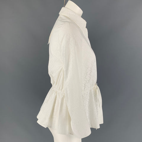 ALAIA Talla 4 Blusa perforada con corte láser de algodón / poliéster blanco