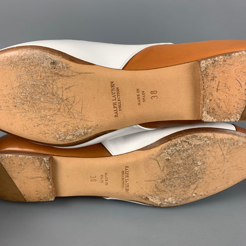 RALPH LAUREN Size 8 Tan White Leather Cap Toe Flats