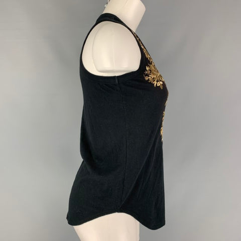ALEXANDER MCQUEEN Talla 0 Camiseta sin mangas bordada de algodón negro dorado