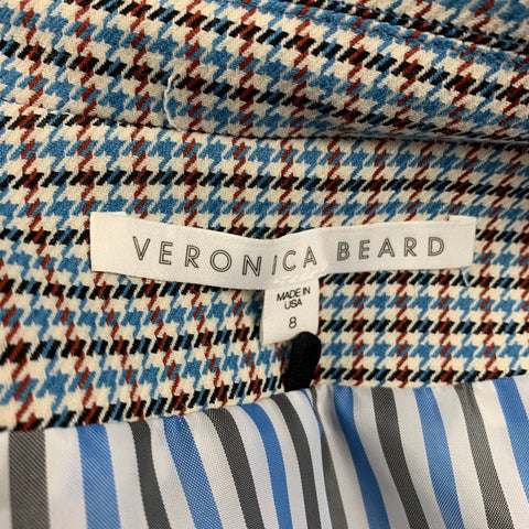 VERONICA BEARD Size 8 Blue Cream Brown Houndstooth Jacket Blazer