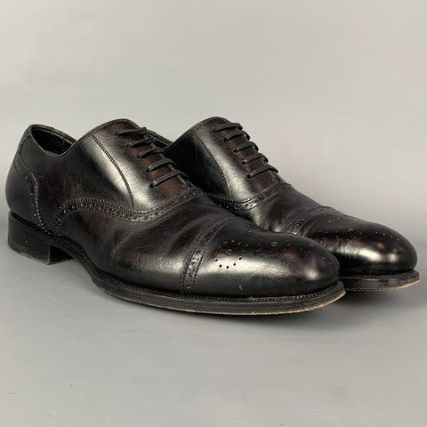 TOM FORD Edward Size 10.5 Black Perforated Leather Cap Toe Lace Up Shoes