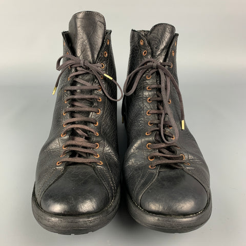 GUIDI Size 12 Black Pebble Grain Leather Lace Up Boots