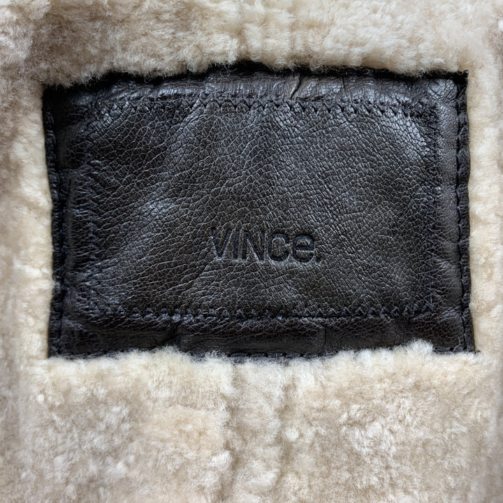VINCE Size S Brown Full Zip Shearling Jacket