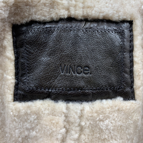 VINCE Chaqueta de piel de oveja con cremallera completa marrón talla S