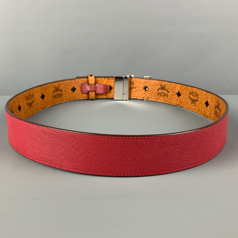 MCM Size L Tan Black Burgundy Monogram Leather Reversible Belt