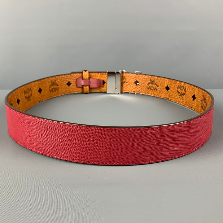 MCM Size L Tan Black Burgundy Monogram Leather Reversible Belt