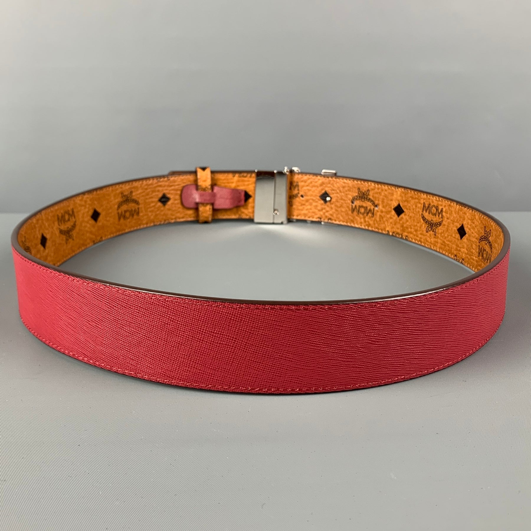 red and black mcm belt