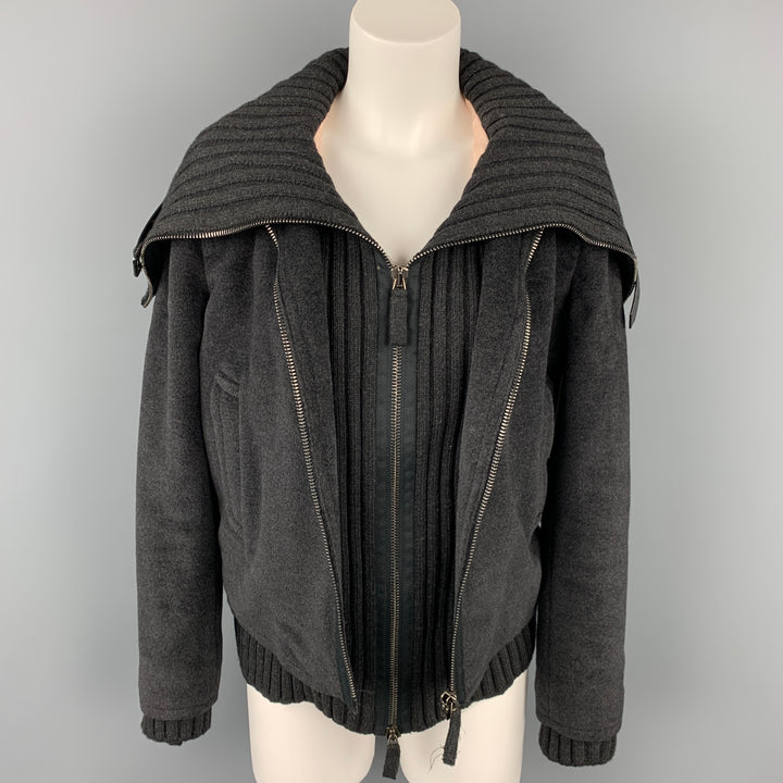 Vintage JEAN PAUL GAULTIER Size 6 Charcoal Angora Blend Leather Trim Jacket