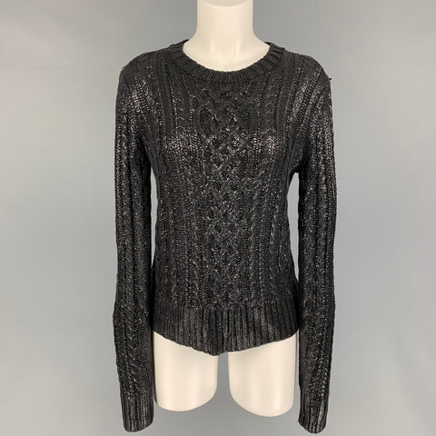 RALPH LAUREN Collection Size M Black Silk Cable Knit Crew-Neck Sweater