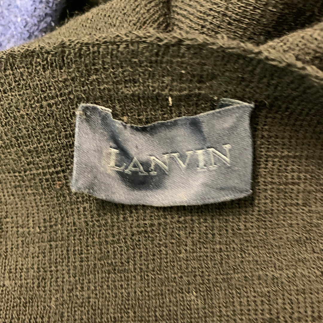LANVIN Size M Navy Black Color Block Knitted Square Collar Pullover