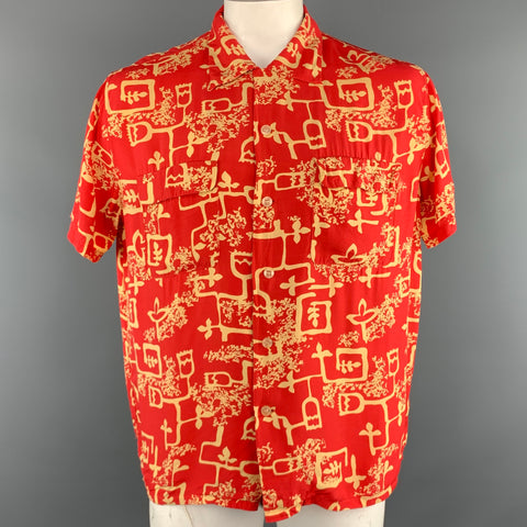 LEVI'S VINTAGE CLOTHING Taille L Chemise à manches courtes en polyester imprimé rouge et jaune