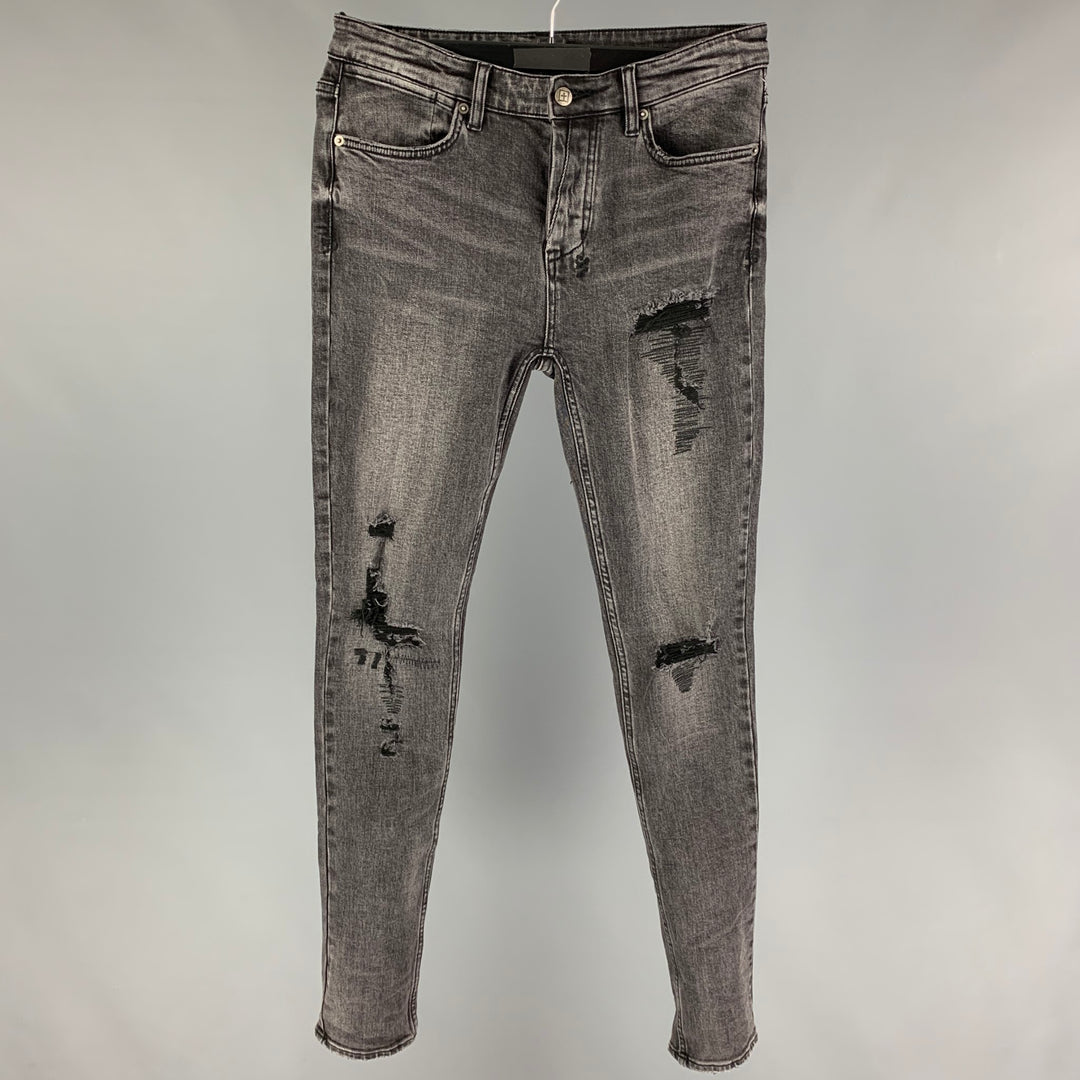 KSUBI Talla 31 Vaqueros pitillo de algodón desgastados color carbón