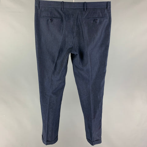 ETRO Size 34 Navy Linen Cuffed Dress Pants