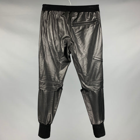 JULIUS_7 Size 28 Black Coated Polyurethane Joggers Casual Pants